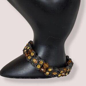 (2/$20) Dark Metal Orange Rhinestone Stretch Bracelet